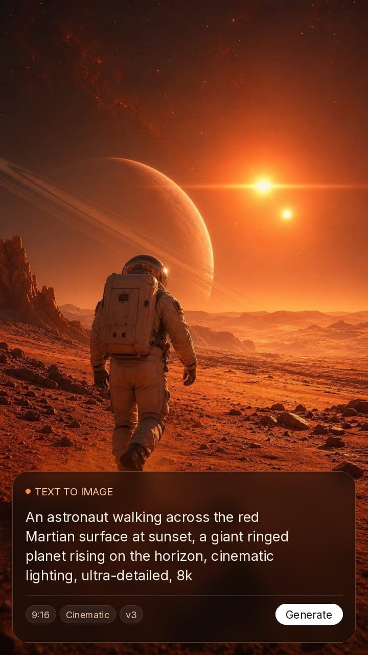 AI-generated landscape with an astronaut